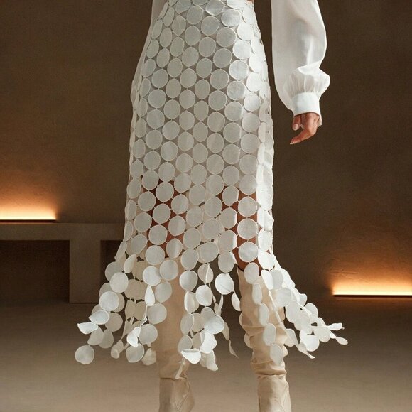 White Casual Women's Laser Cut Multi Circle Double Layered Skirt - Picture 7 of 7